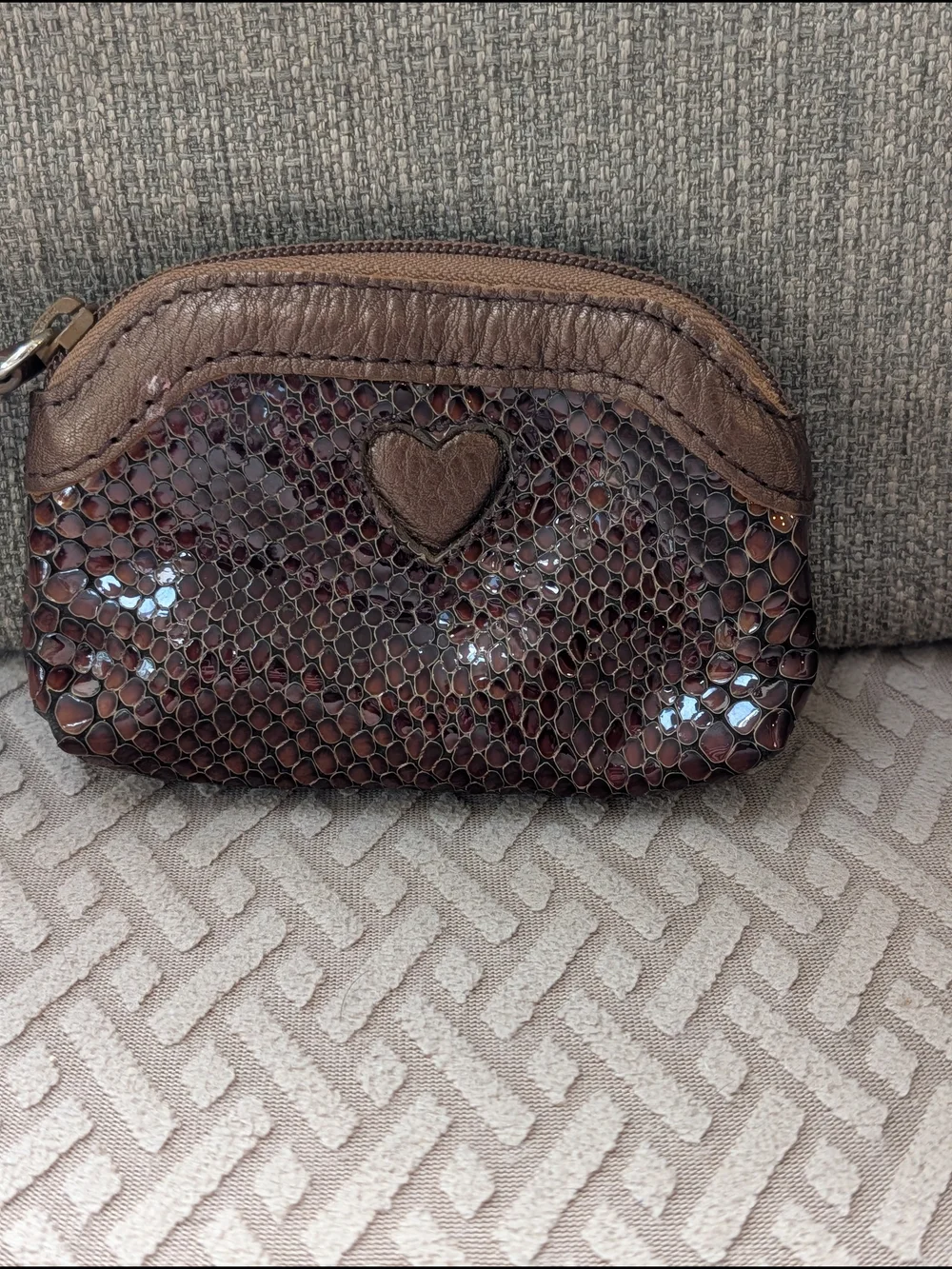 Brighton Brown Snake Print Heart Cosmetic Coin Pouch EUC